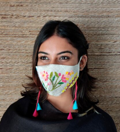 Stay Safe Silk Beige Collage Mask